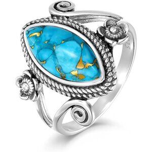 Turquoise Ring Women Sterling Silver Vintage Boho Stacking Statement Jewelry